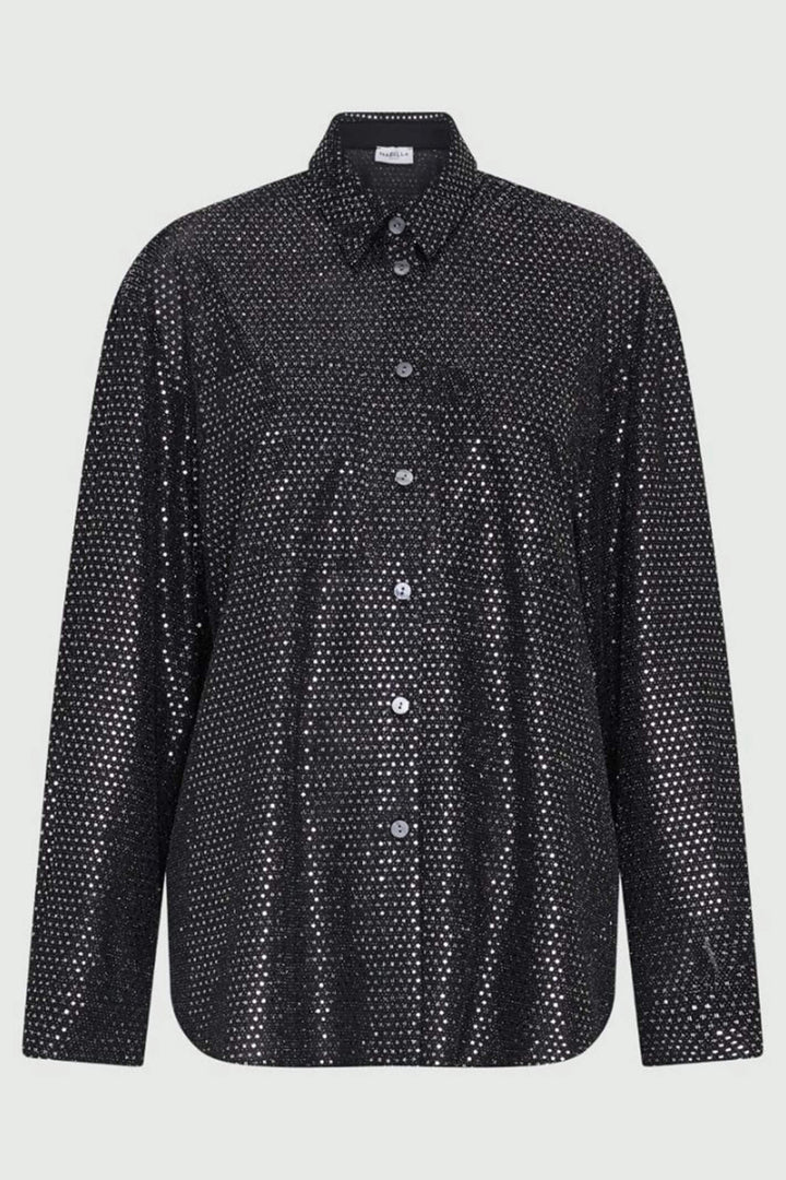 Marella Regal1 2339560237200 Black Metallic Sequin Shirt - Olivia Grace Fashion