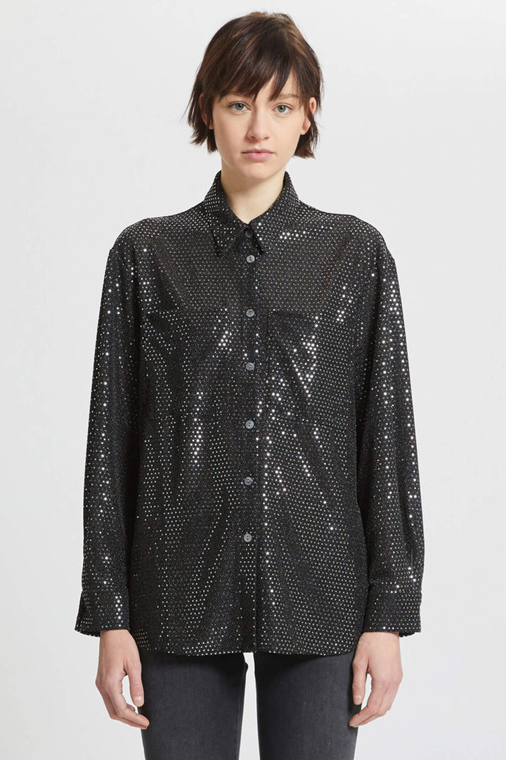 Marella Regal1 2339560237200 Black Metallic Sequin Shirt - Olivia Grace Fashion