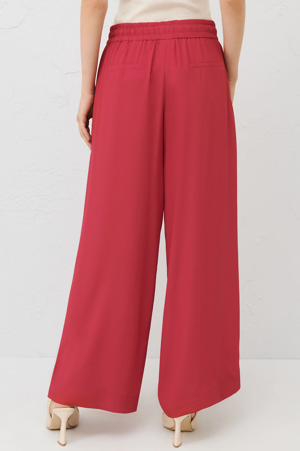 Marella Ribelle 2413131134200 Ruby Red Wide Leg Silk Mix Trousers - Olivia Grace Fashion