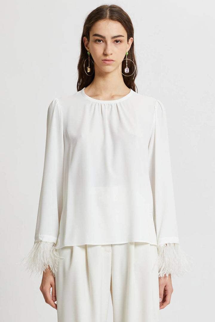 Marella Rivista 2331160936200 Cream Blouse With Feather Detail