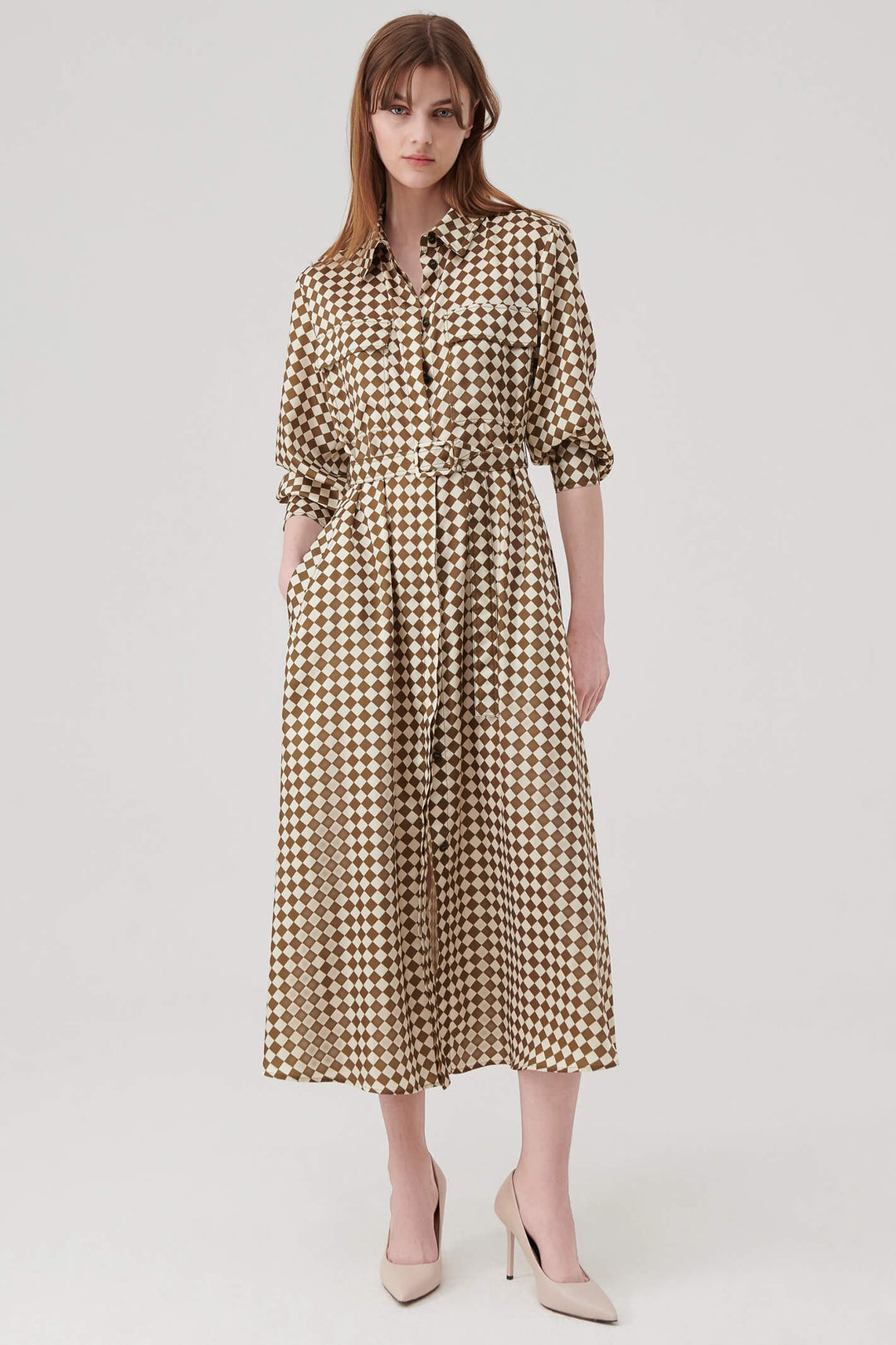Marella Rovigo 2332261638200 Olive Green Print Shirt Dress - Olivia Grace Fashion