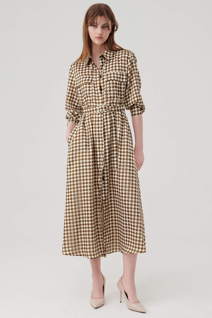 Marella Rovigo 2332261638200 Olive Green Print Shirt Dress - Olivia Grace Fashion