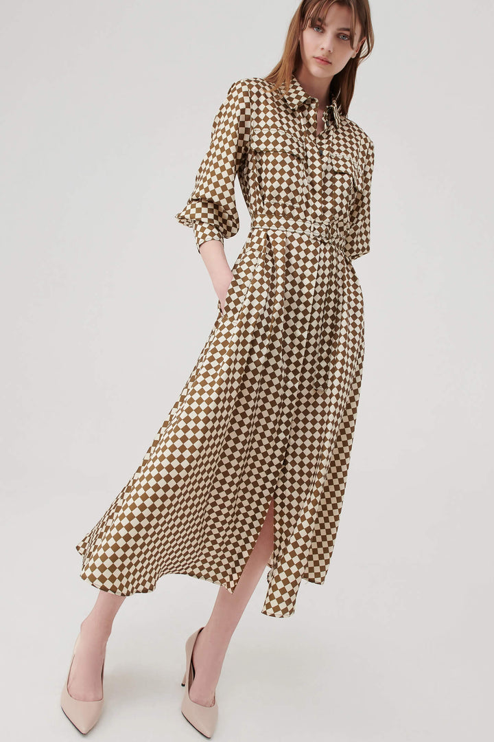 Marella Rovigo 2332261638200 Olive Green Print Shirt Dress - Olivia Grace Fashion