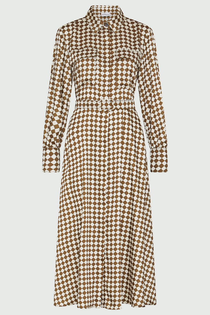 Marella Rovigo 2332261638200 Olive Green Print Shirt Dress - Olivia Grace Fashion