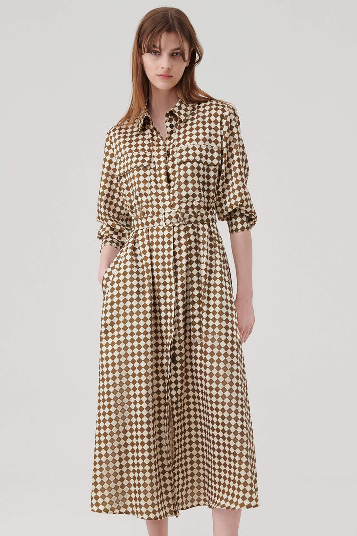 Marella Rovigo 2332261638200 Olive Green Print Shirt Dress - Olivia Grace Fashion