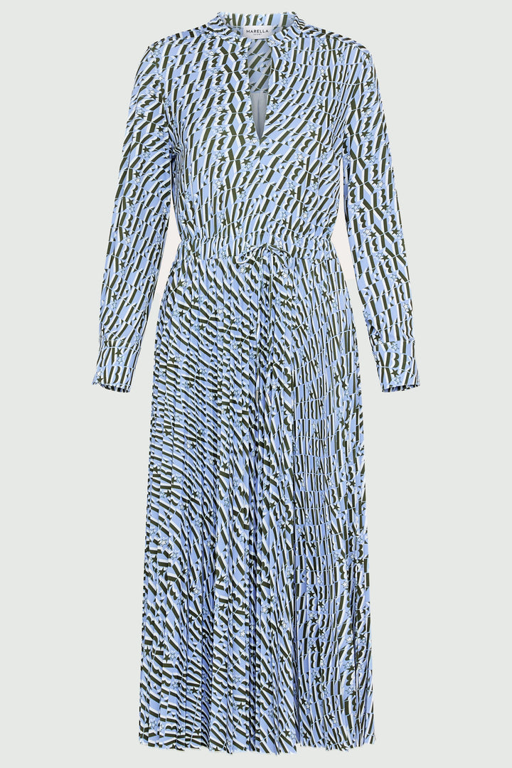 Marella Silvano 2413621074200 Light Blue Khaki Print Jersey Dress - Olivia Grace Fashion