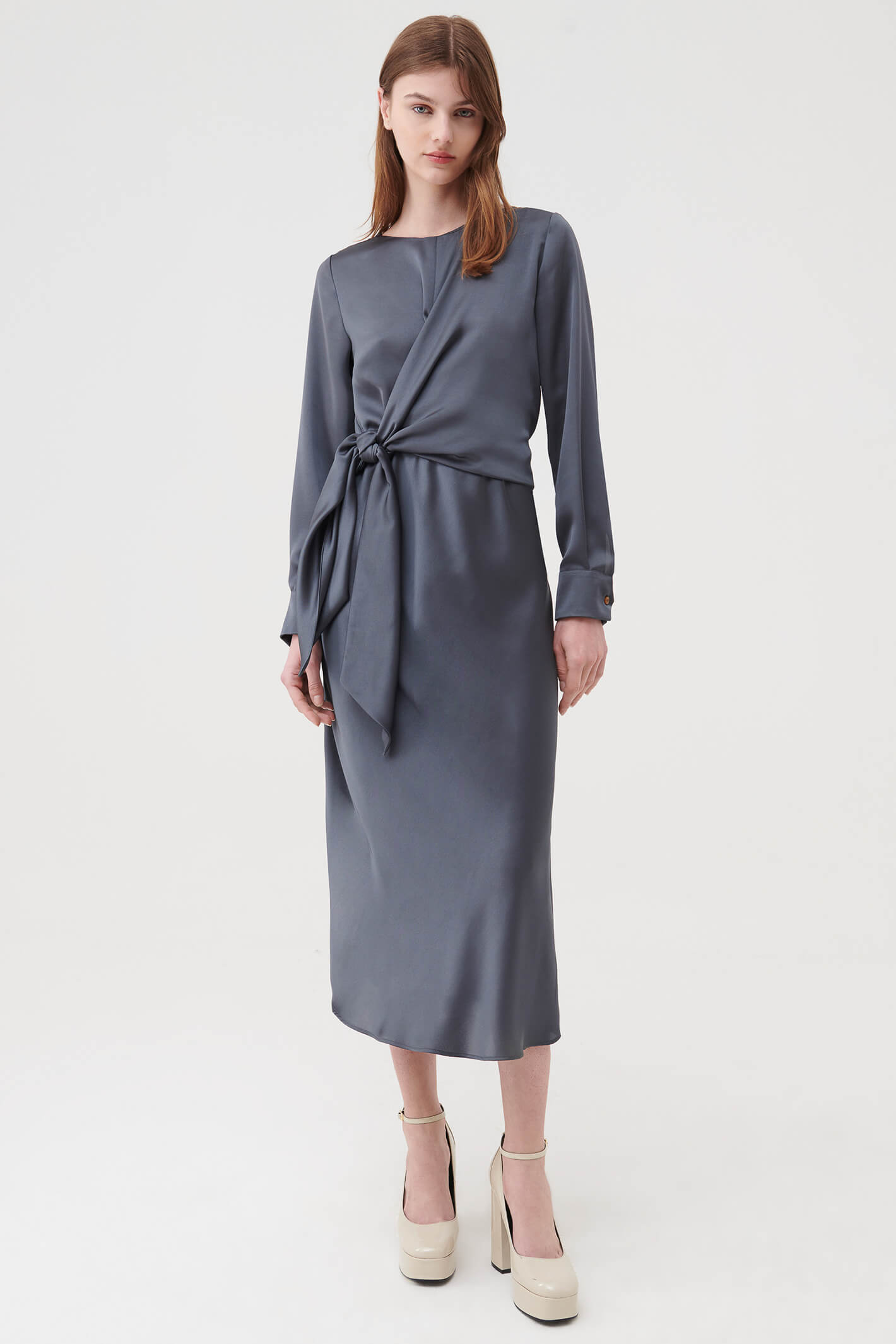 detached sleeve dress グレー　S Stitched Print Shirt Dress – Sahara