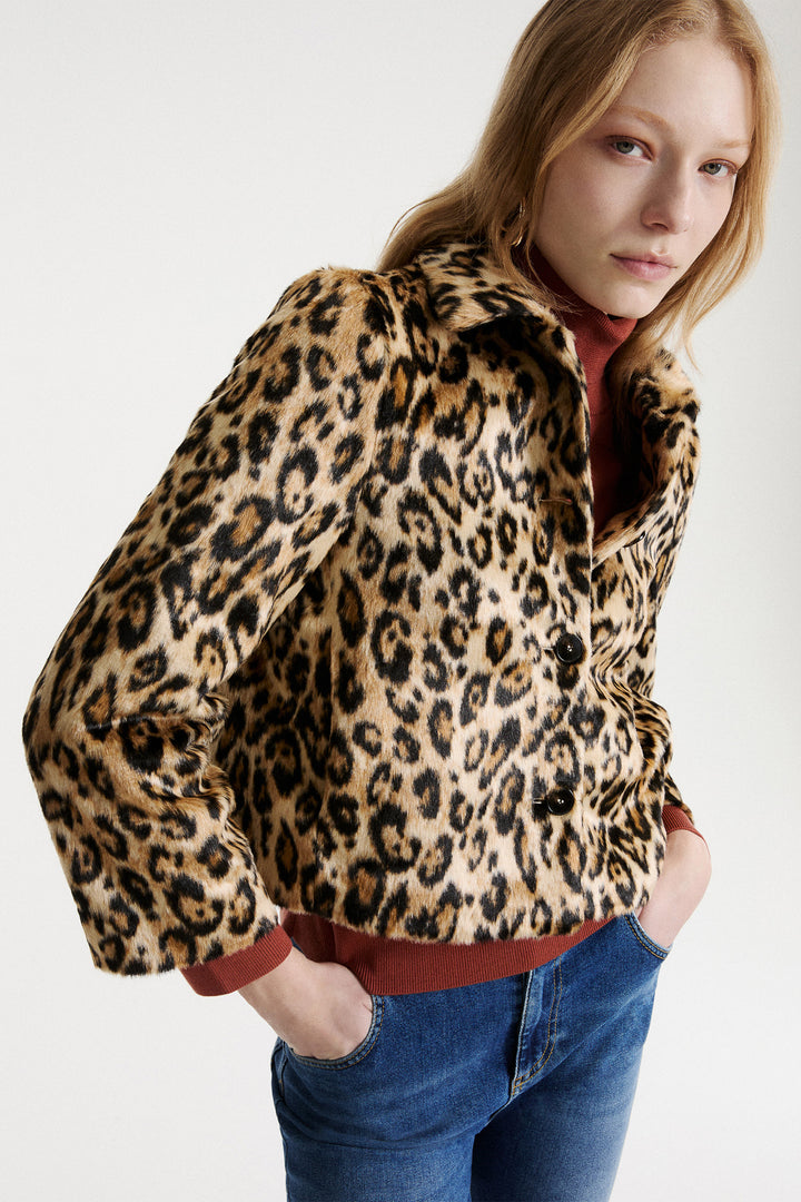 Marella Sport MLSANGEL Camel Spotted Faux Fur Jacket
