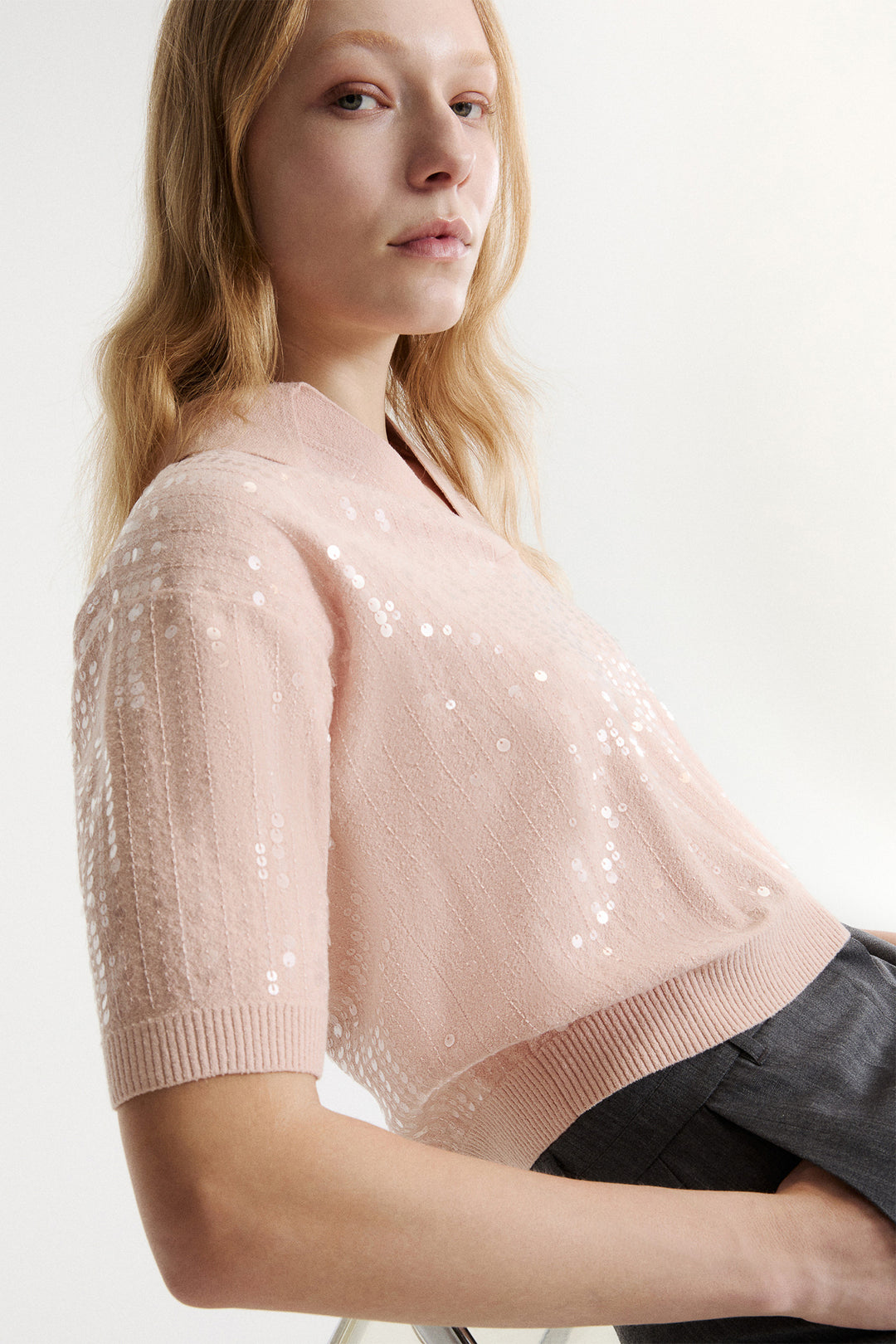 Marella Sport MLSAVOCADO Powder Light Bouclé Yarn Sequin Jumper