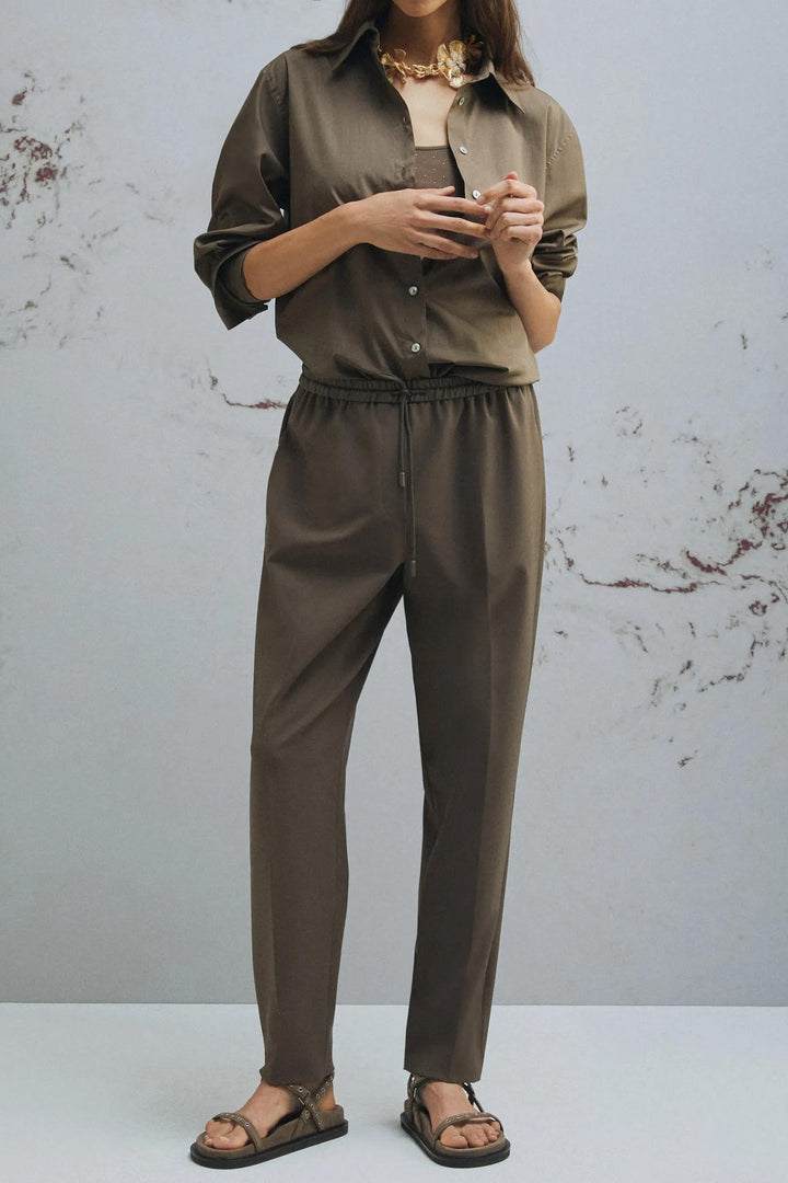 Marella Teso Brown Drawstring Waist Trousers 2613131075200