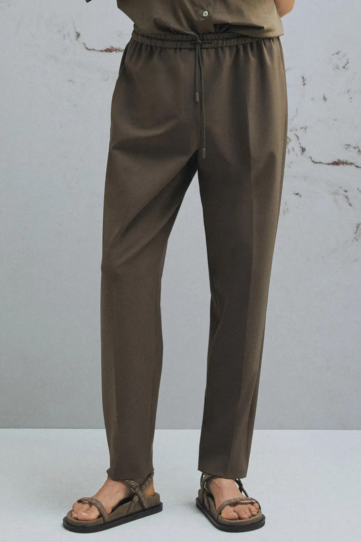 Marella Teso Brown Drawstring Waist Trousers 2613131075200