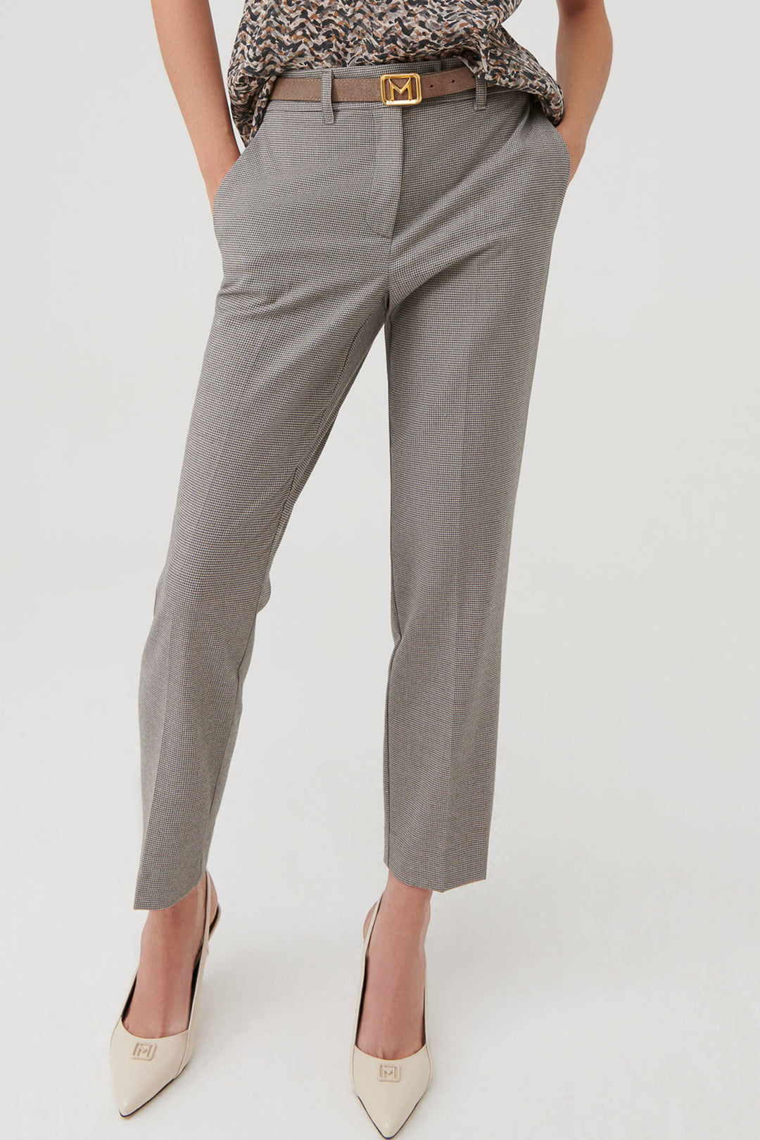 Marella Timoteo 2331360637200 Grey Check Trousers - Olivia Grace Fashion