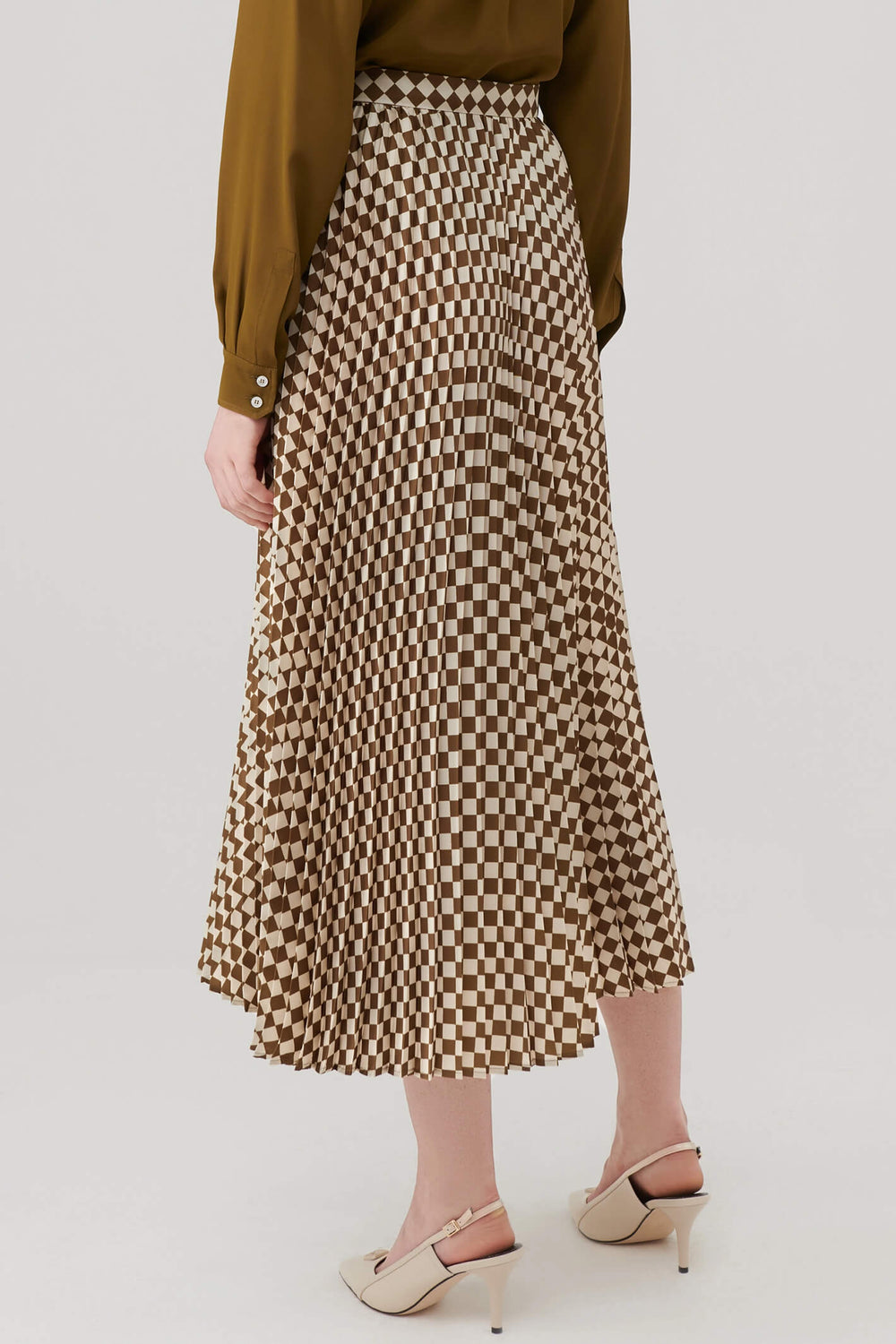 Marella Tolone 2331060338200 Olive Green Pleated Print Skirt - Olivia Grace Fashion