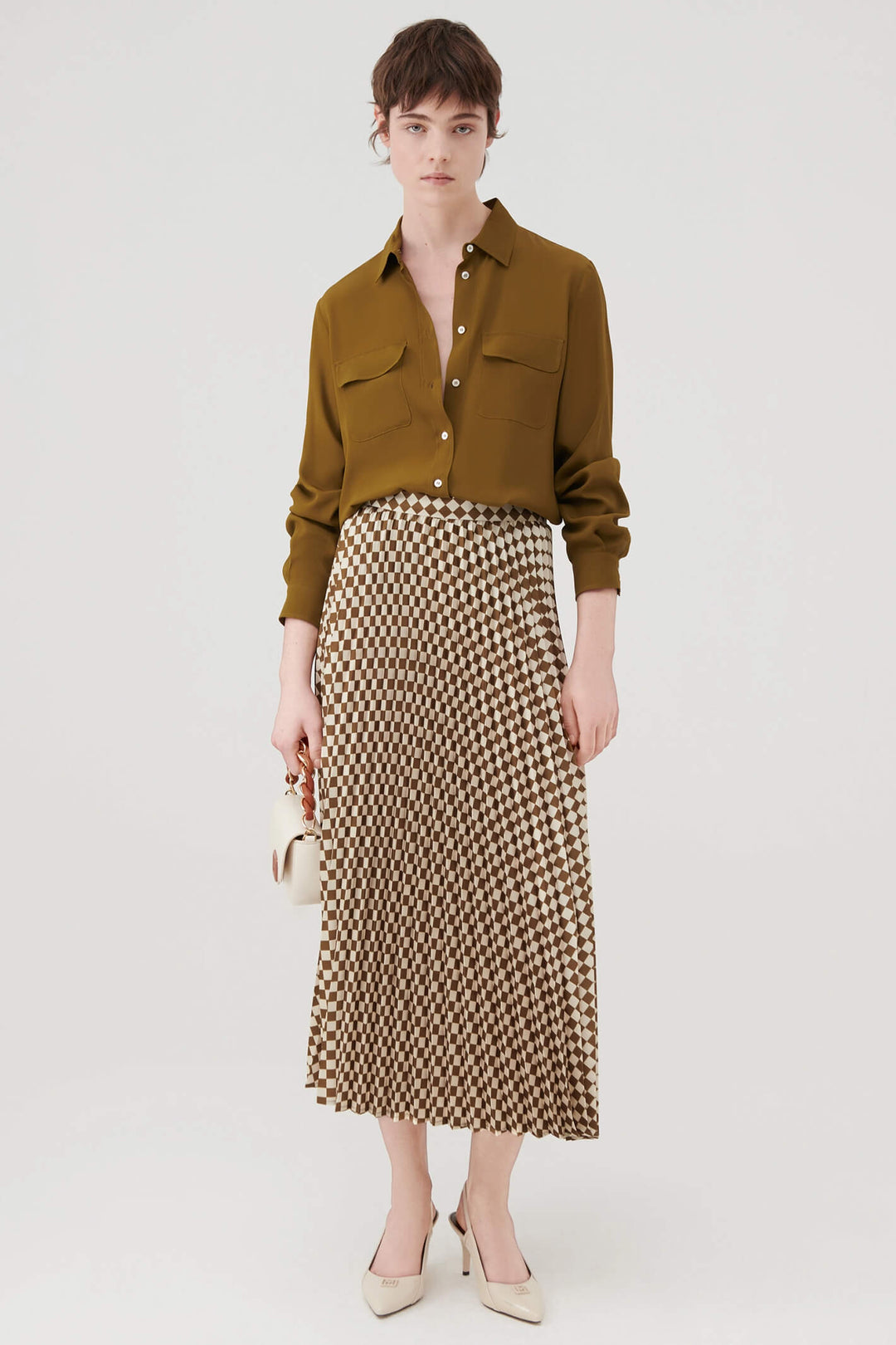 Marella Tolone 2331060338200 Olive Green Pleated Print Skirt - Olivia Grace Fashion