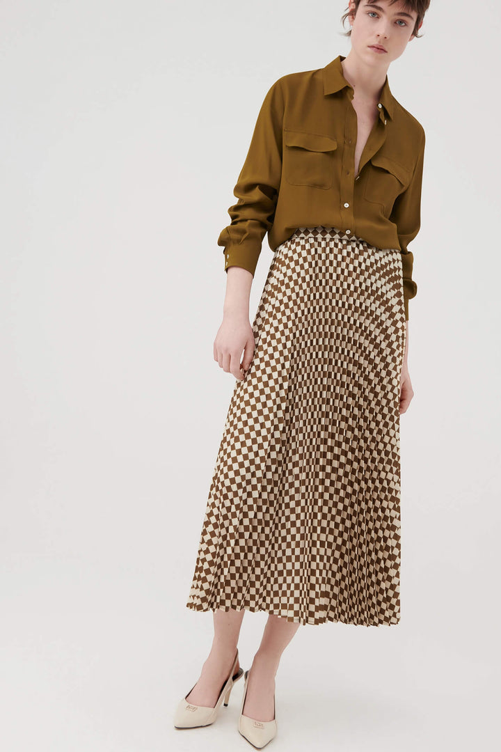 Marella Tolone 2331060338200 Olive Green Pleated Print Skirt - Olivia Grace Fashion