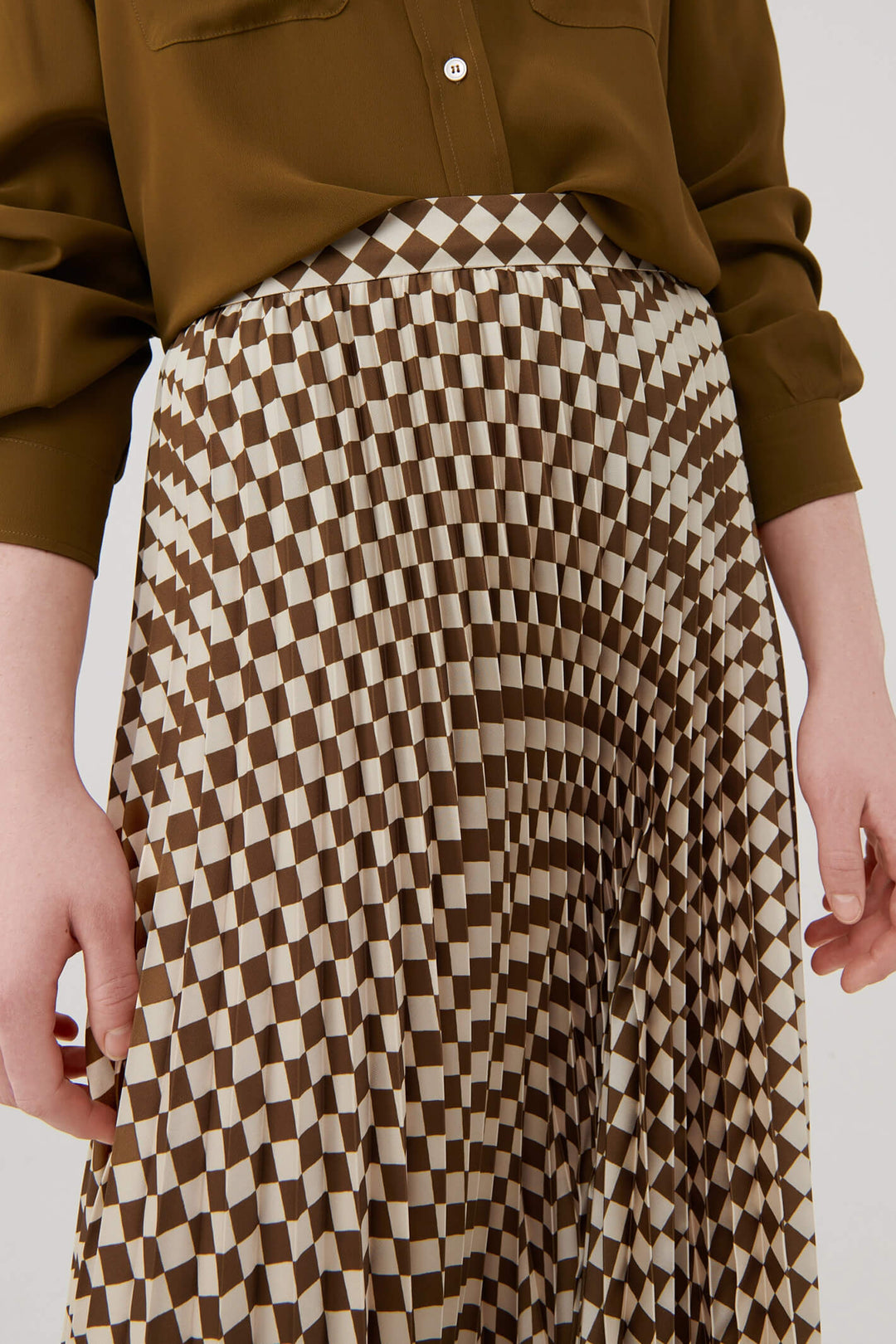 Marella Tolone 2331060338200 Olive Green Pleated Print Skirt - Olivia Grace Fashion