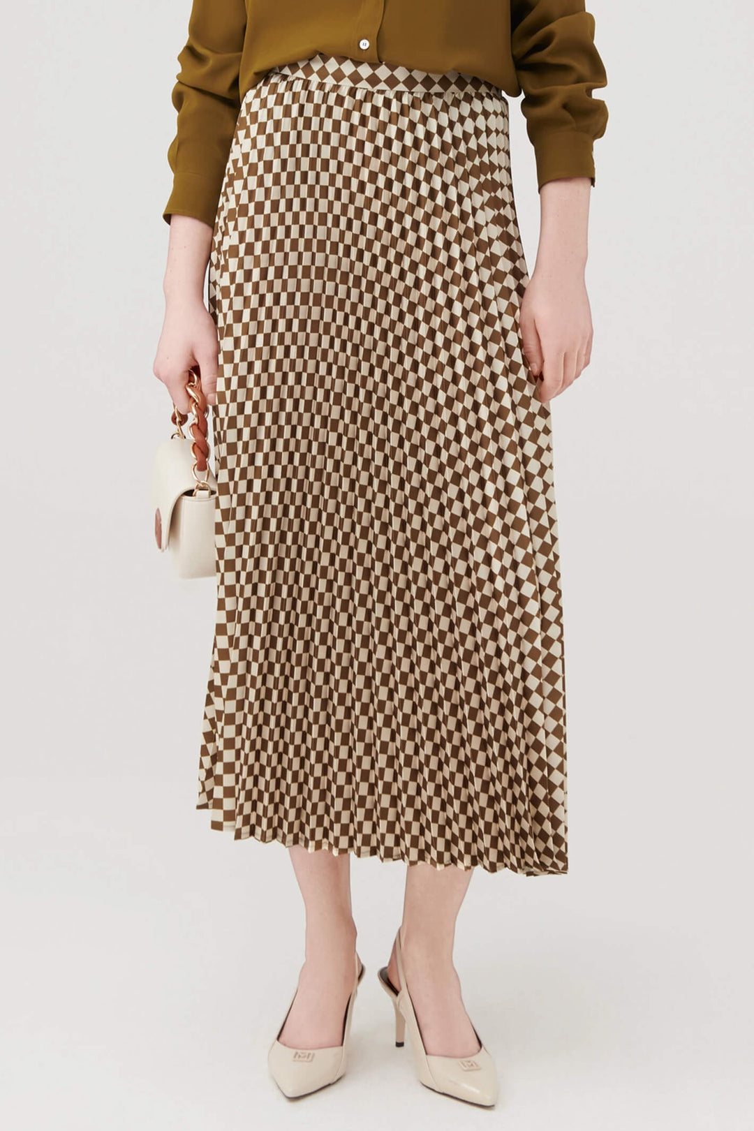 Marella Tolone 2331060338200 Olive Green Pleated Print Skirt - Olivia Grace Fashion