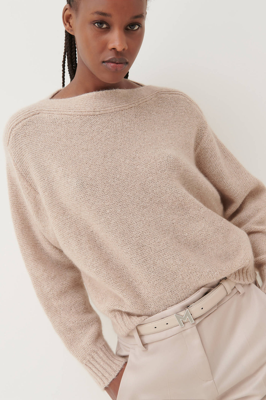 Marella Uragano 2333661739200 Natural Beige Boat Neck Jumper