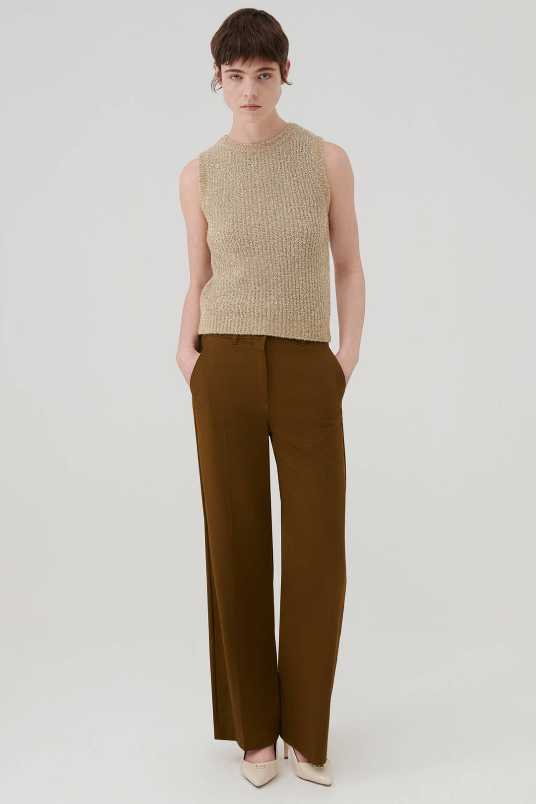 Marella Yaqui2 Beige Golden Slipover Tank Top - Olivia Grace Fashion