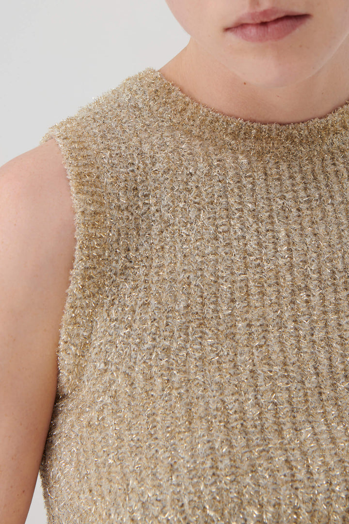 Marella Yaqui2 Beige Golden Slipover Tank Top - Olivia Grace Fashion