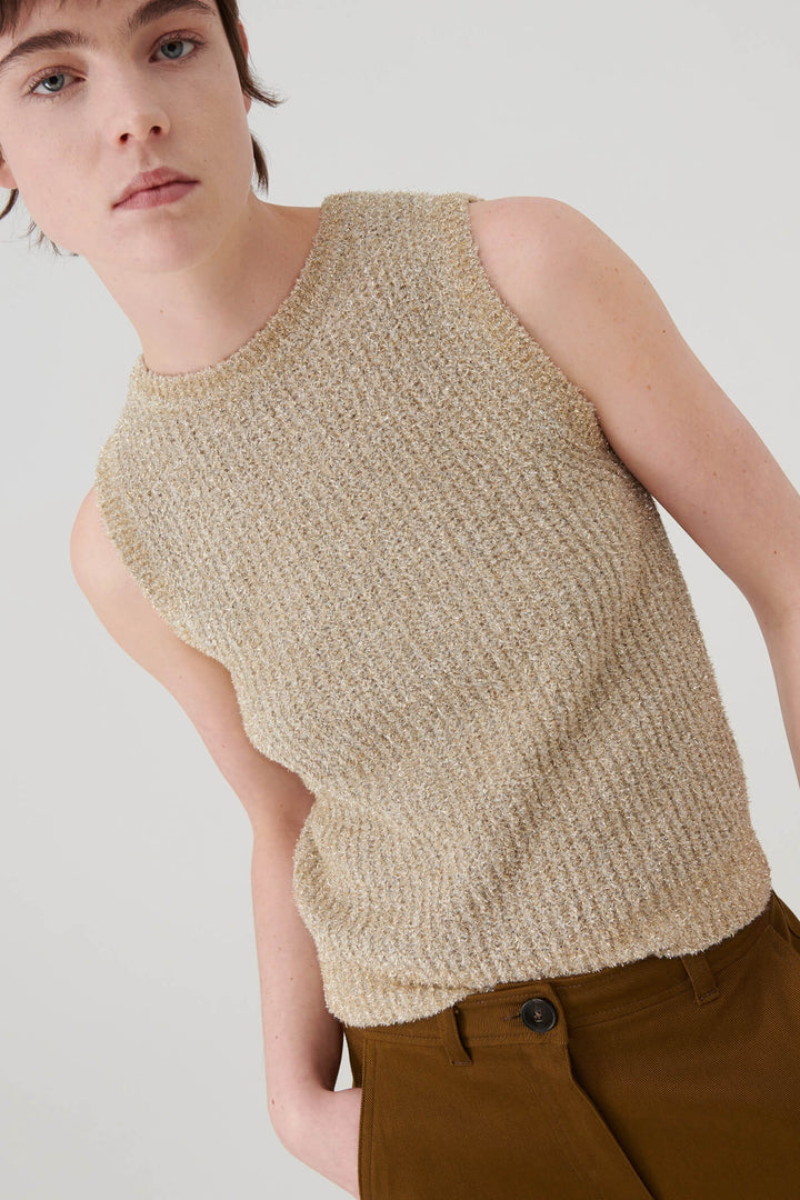 Marella Yaqui2 Beige Golden Slipover Tank Top - Olivia Grace Fashion