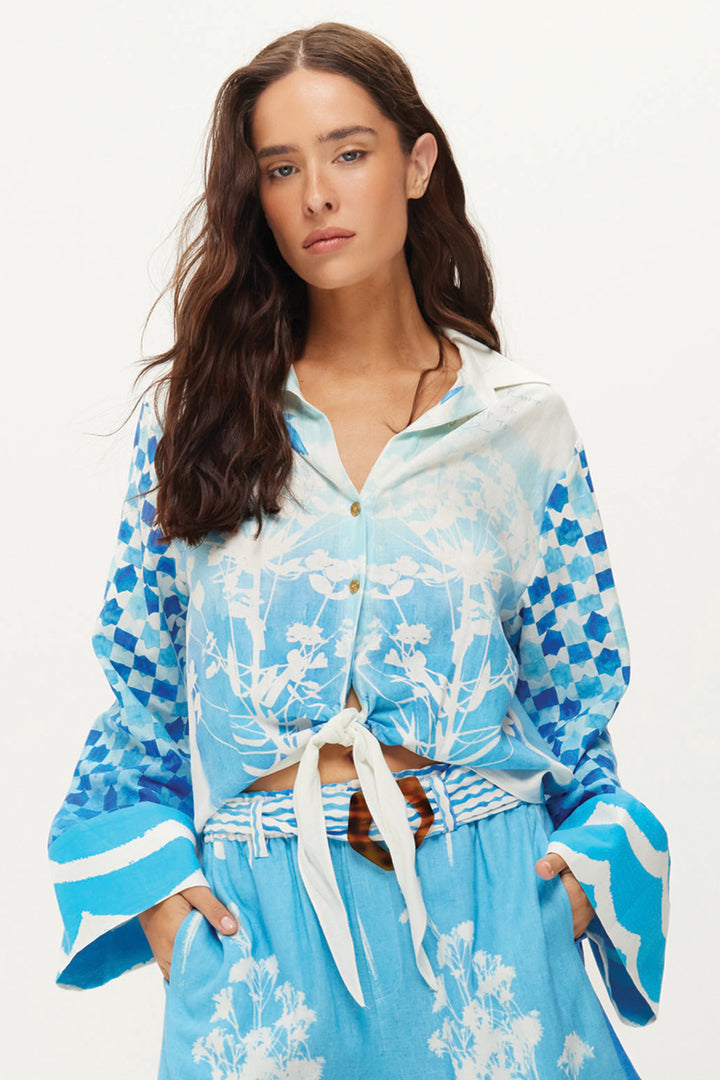 Me369 Ayla Blue Indogo Garden Tie Front Shirt