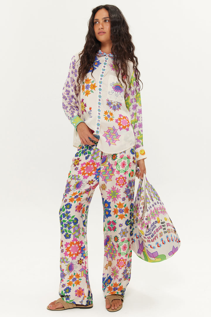 Me369 Bailey Multicolour Markers Print Straight Leg Trousers