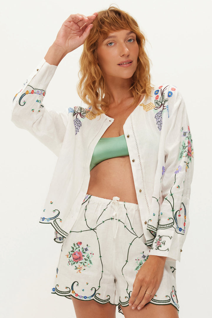 Me369 Helena White Embroidered Linen Kisses Blouse