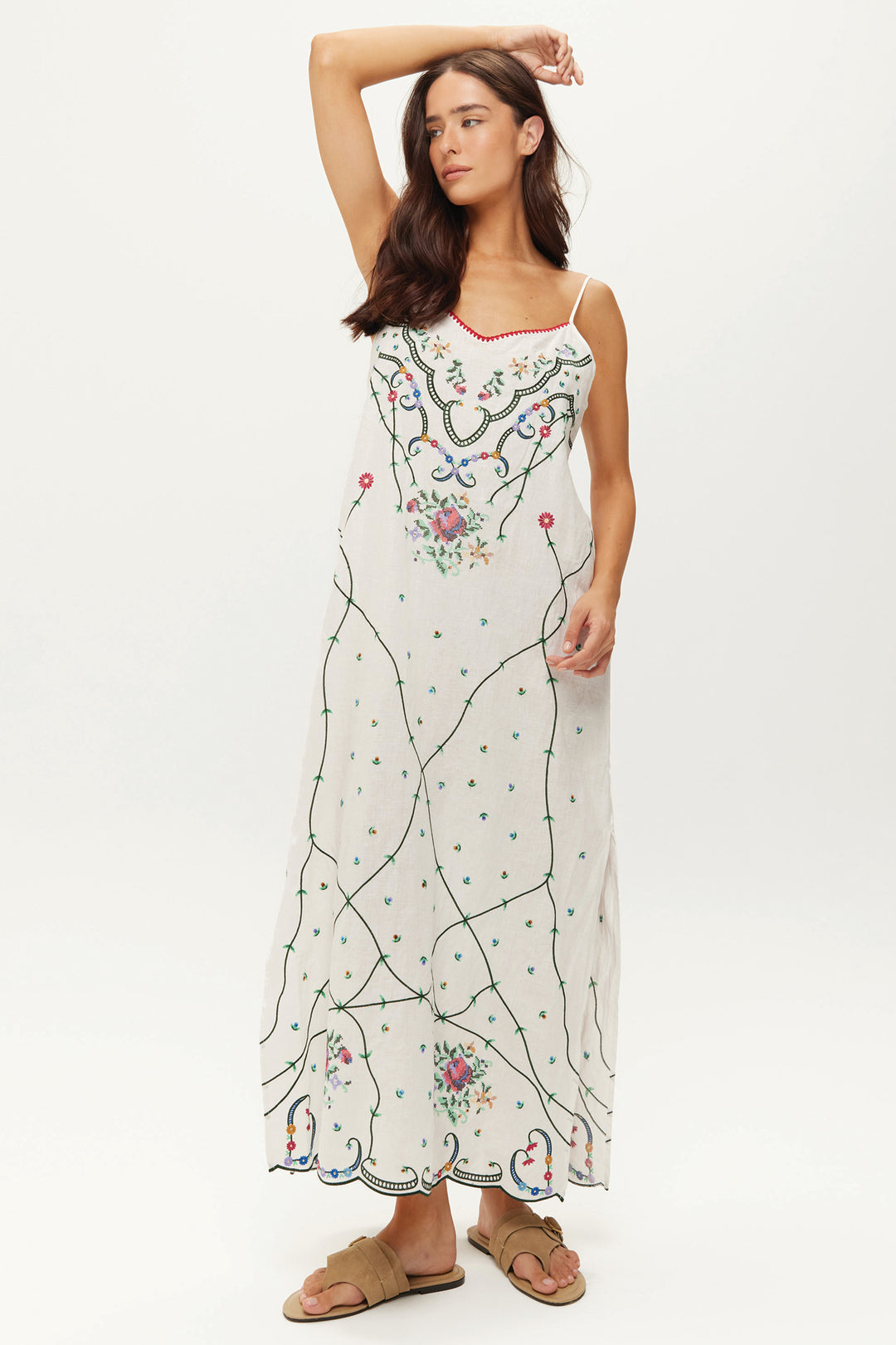 Me369 Lauren White Embroidered Linen Kisses Camisole Dress Olivia Grace Fashion Me369 Lauren White Embroidered Linen Kisses Camisole Dress Olivia Grace Fashion