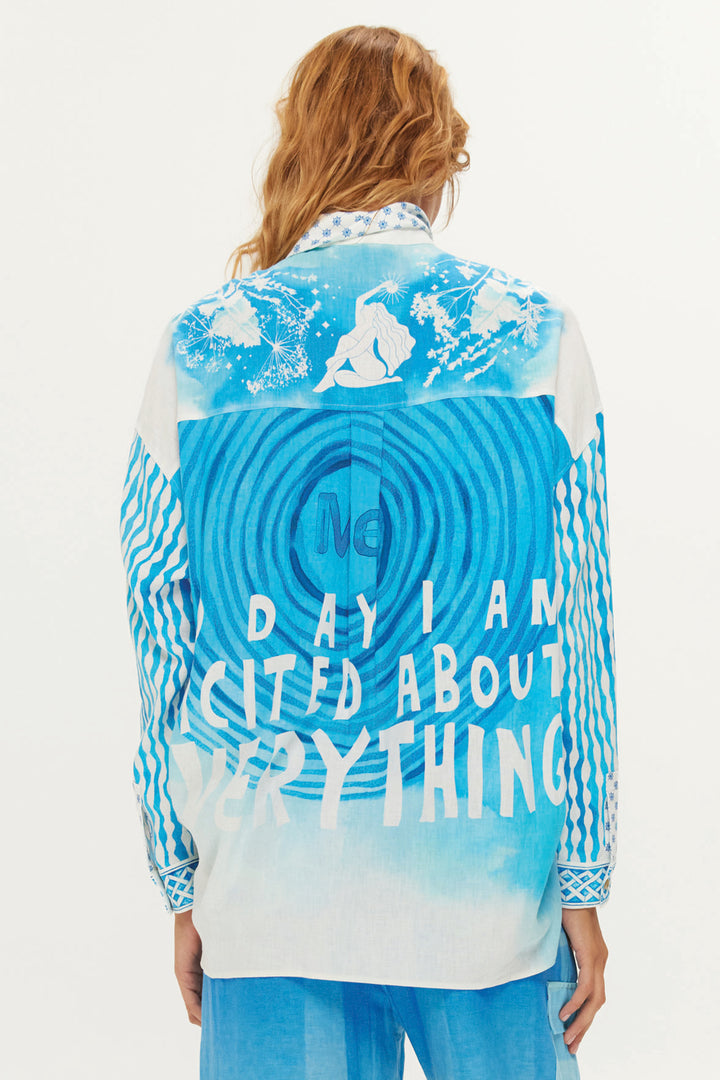 Me369 Lori Blue Indogo Garden Print Shirt