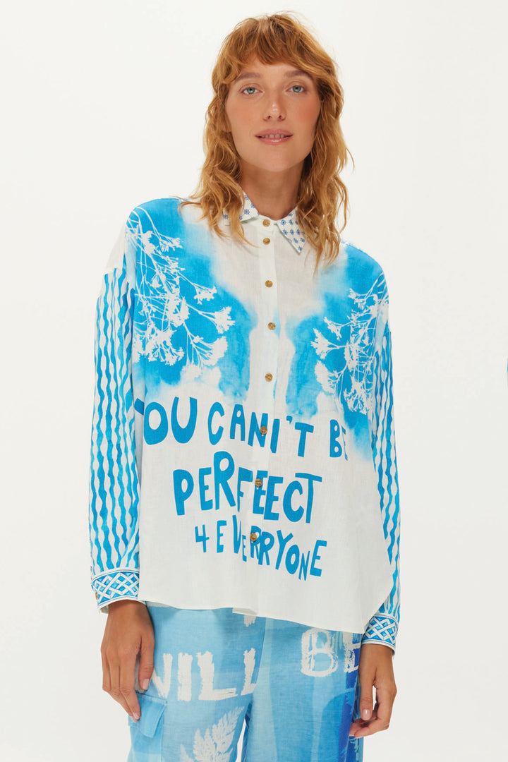 Me369 Lori Blue Indogo Garden Print Shirt