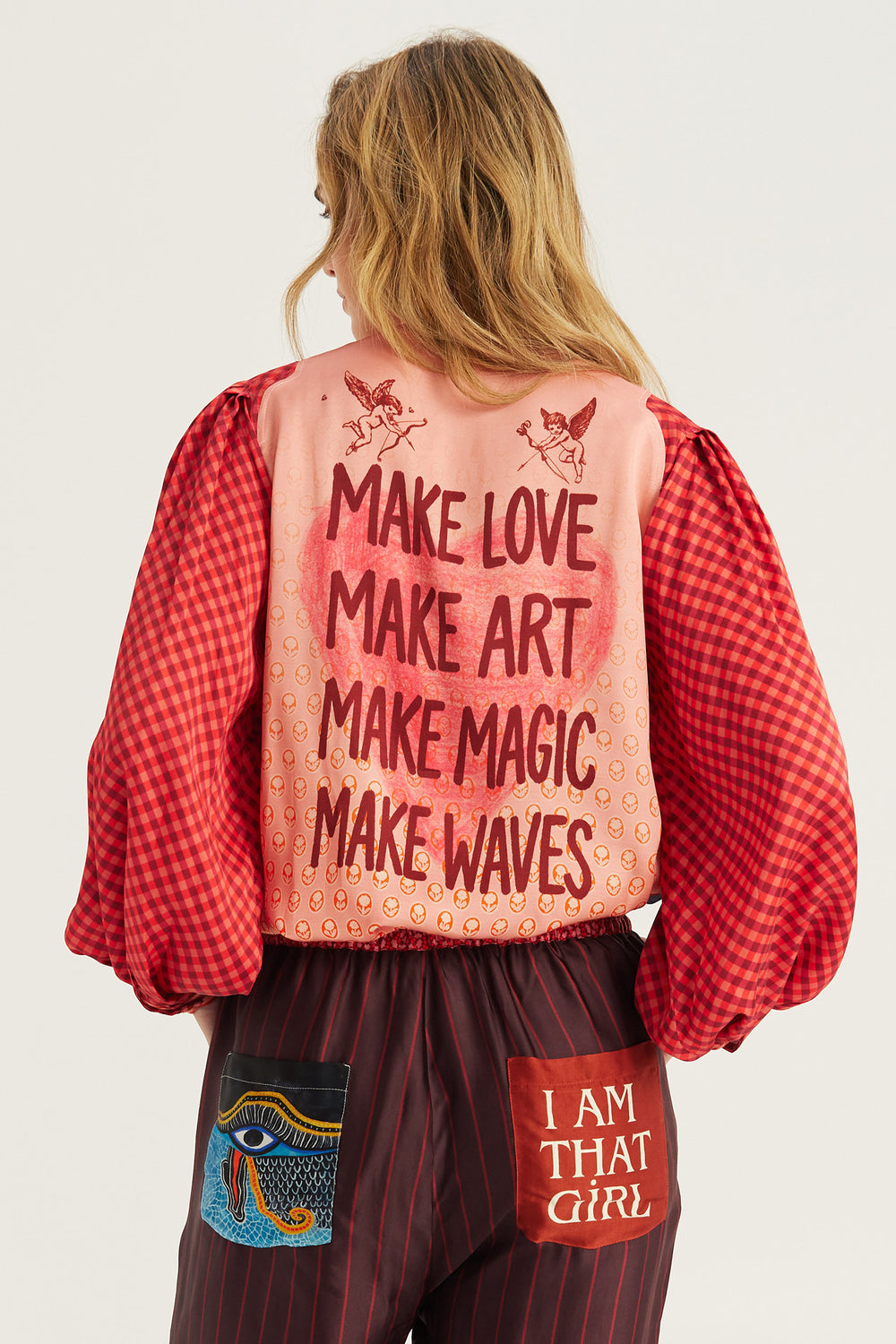 Me369 Nola Red Aura printed tie shirt at Olivia Grace Fashion