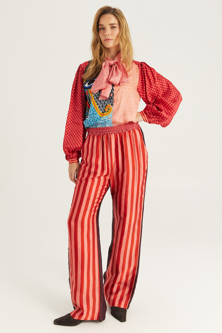 Me369 Nola Red Aura printed tie shirt at Olivia Grace Fashion