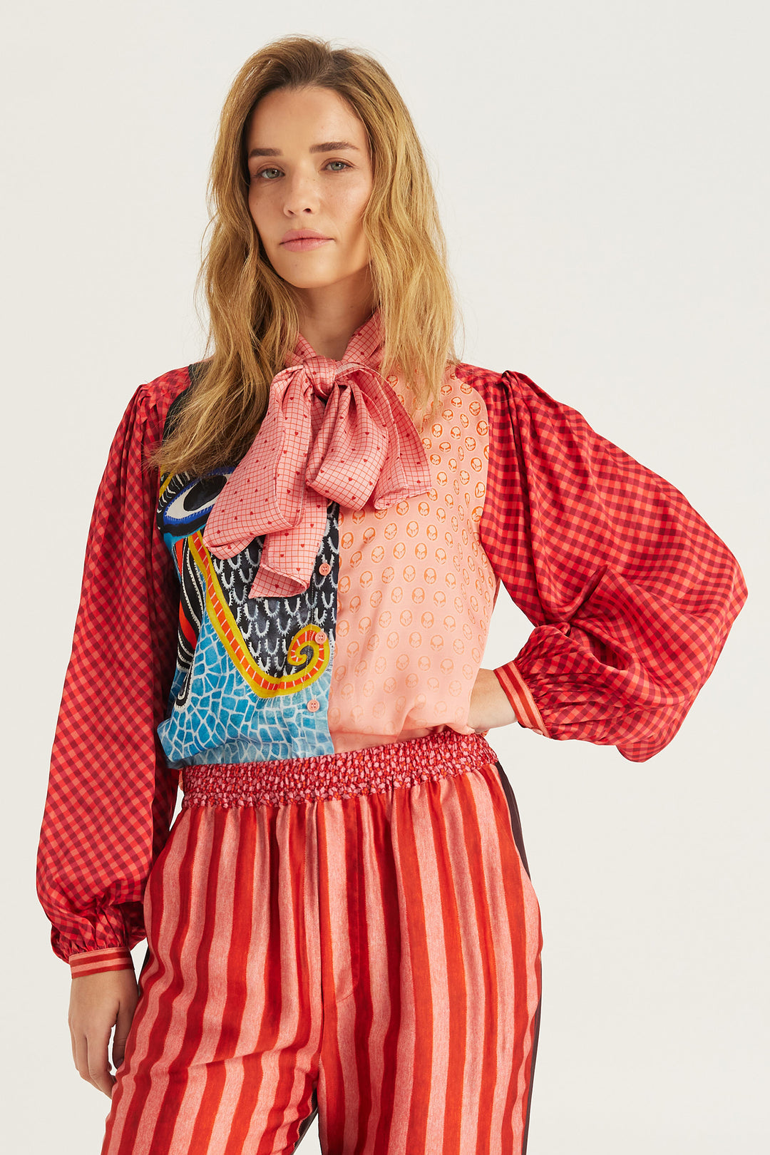 Me369 Nola Red Aura printed tie shirt at Olivia Grace Fashion