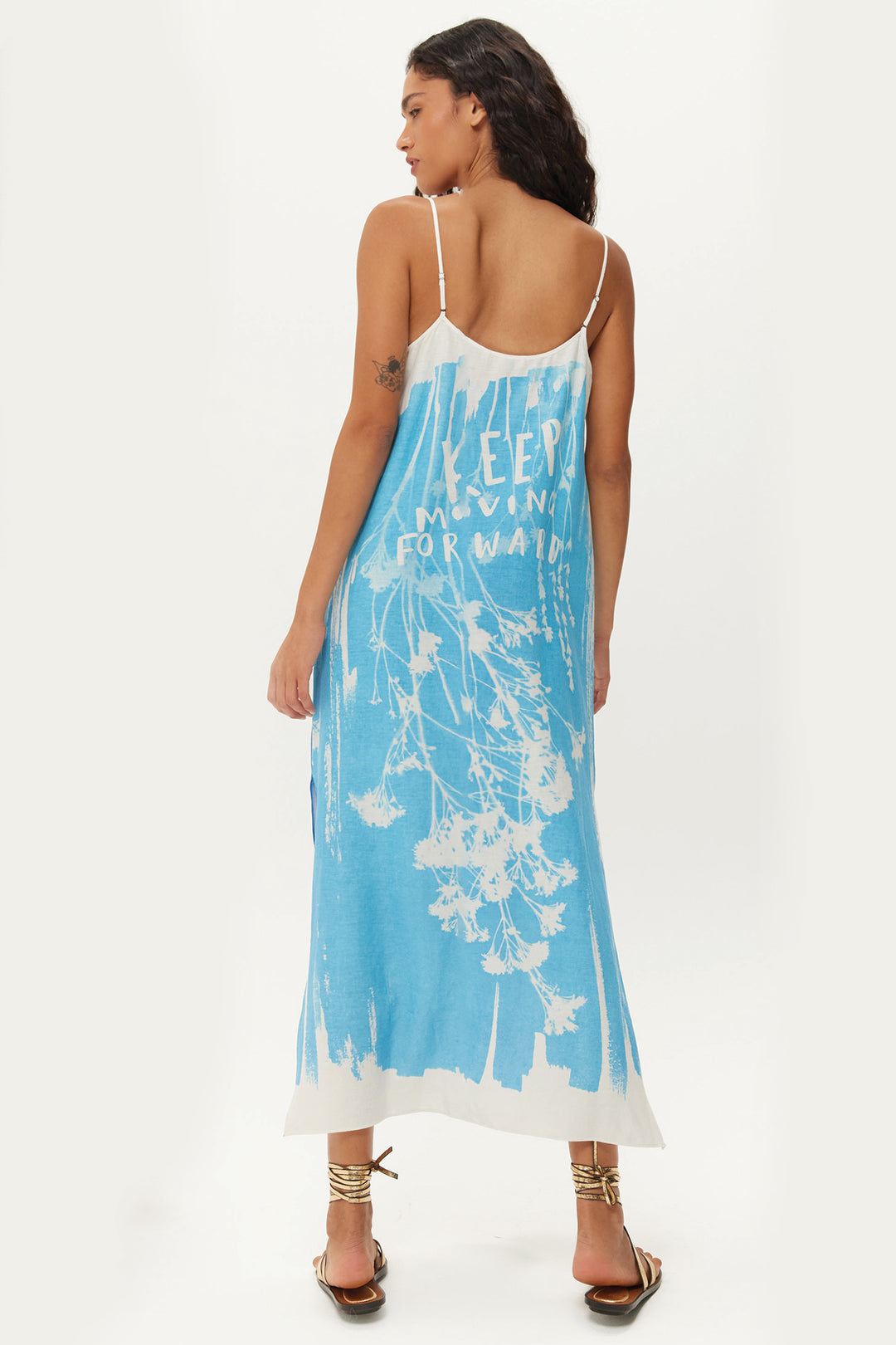 Me369 Olivia Blue Indogo Garden Linen Camisole Dress