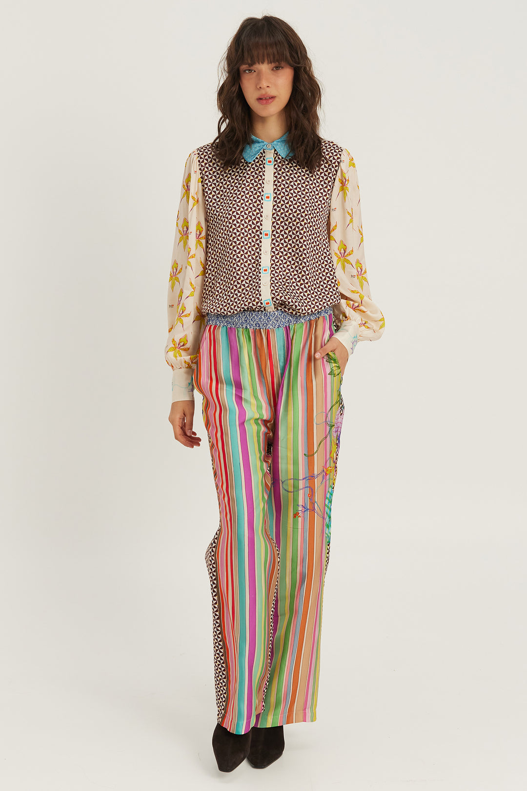 Me369 Sola Paradiso printed puff-sleeve blouse at Olivia Grace Fashion