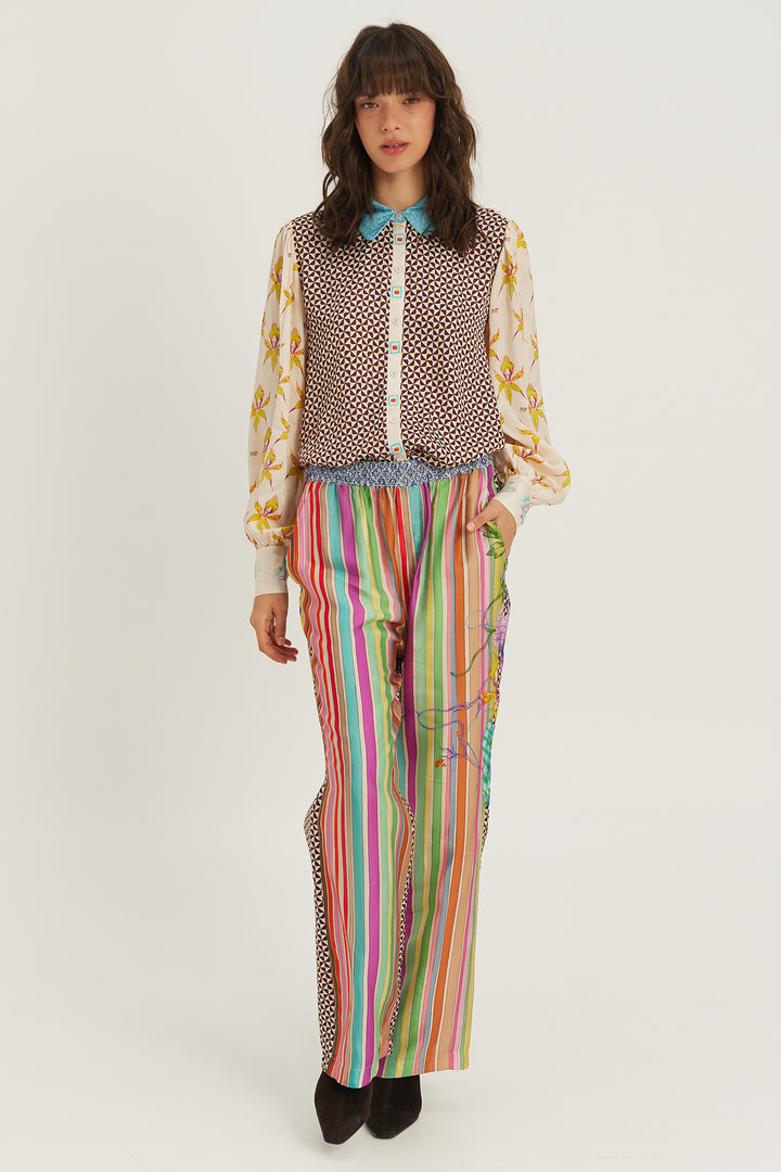 Me369 Sola Paradiso printed puff-sleeve blouse at Olivia Grace Fashion