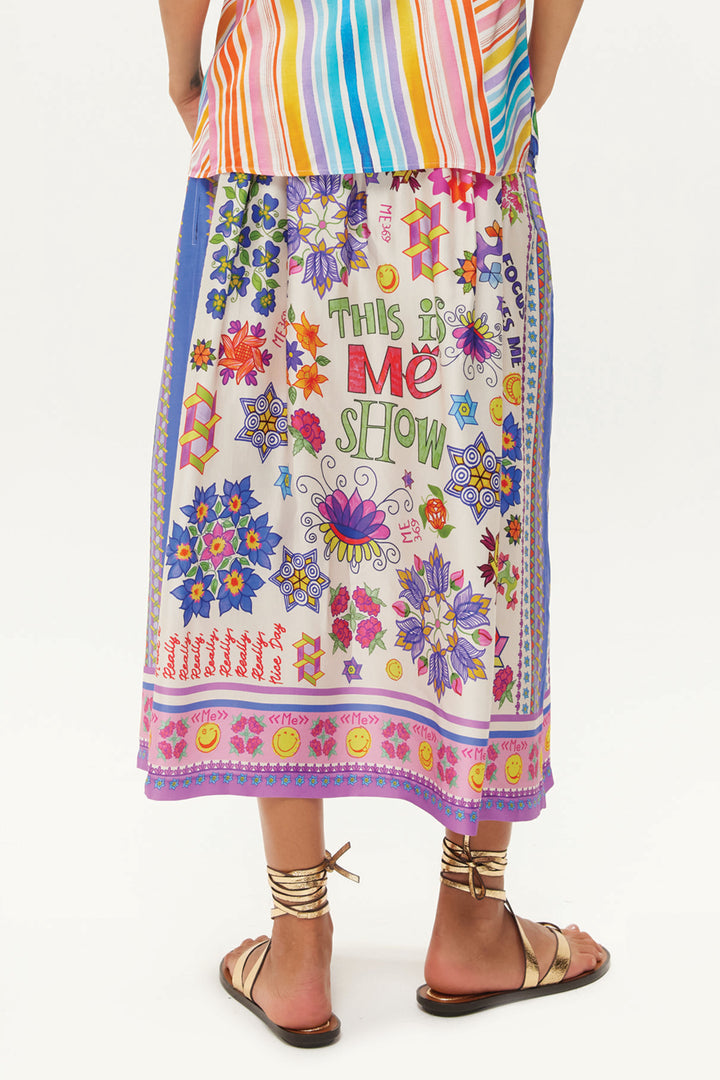 Me369 Vanessa Multicolour Markers Print Midi Skirt