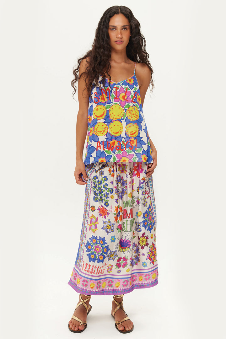 Me369 Vanessa Multicolour Markers Print Midi Skirt