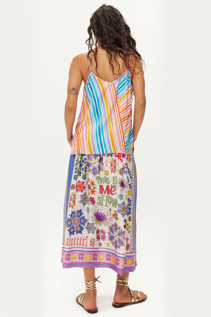 Me369 Vanessa Multicolour Markers Print Midi Skirt
