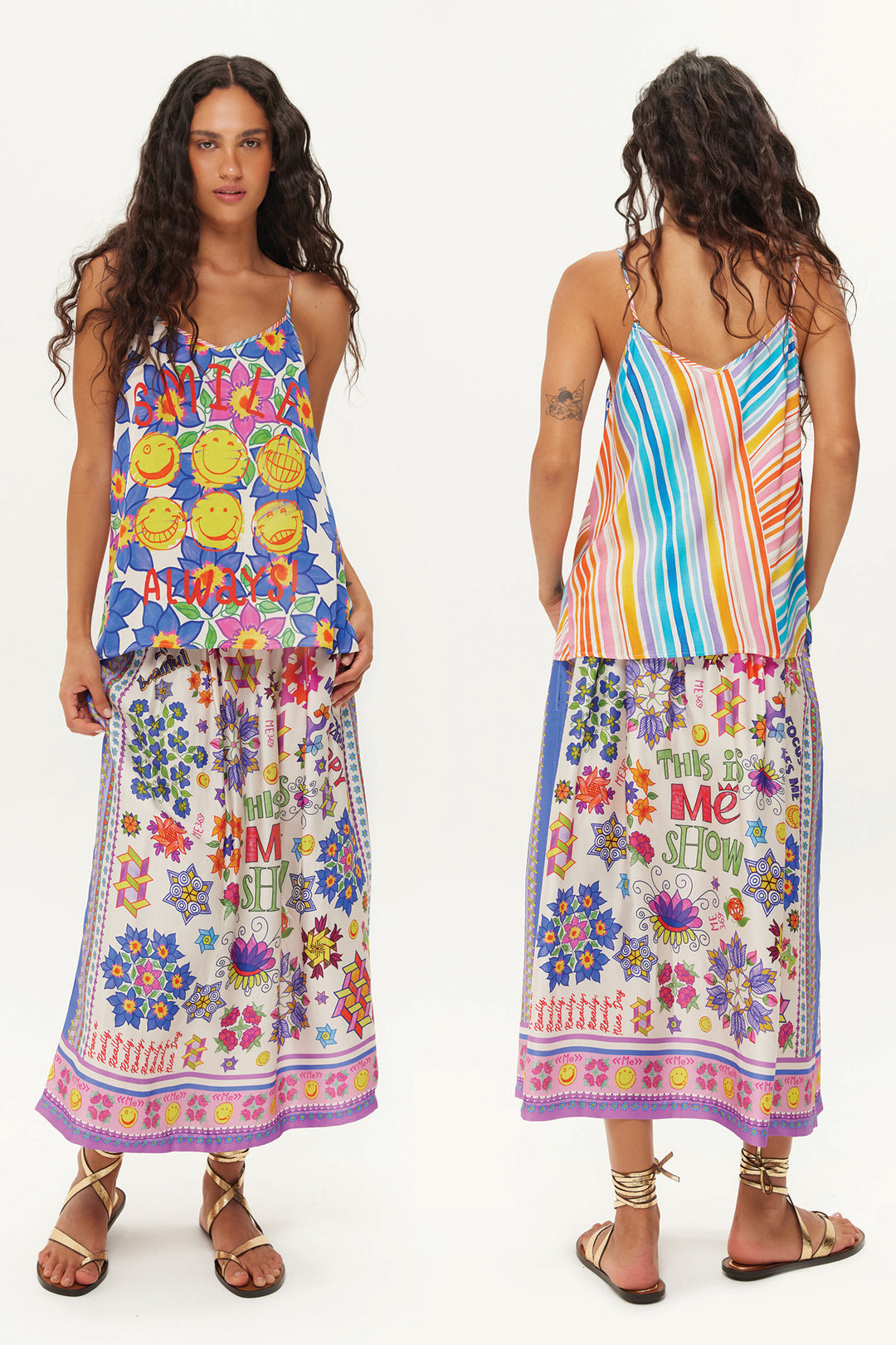 Me369 Vanessa Multicolour Markers Print Midi Skirt
