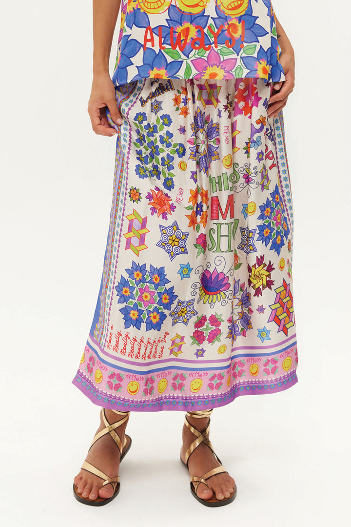 Me369 Vanessa Multicolour Markers Print Midi Skirt