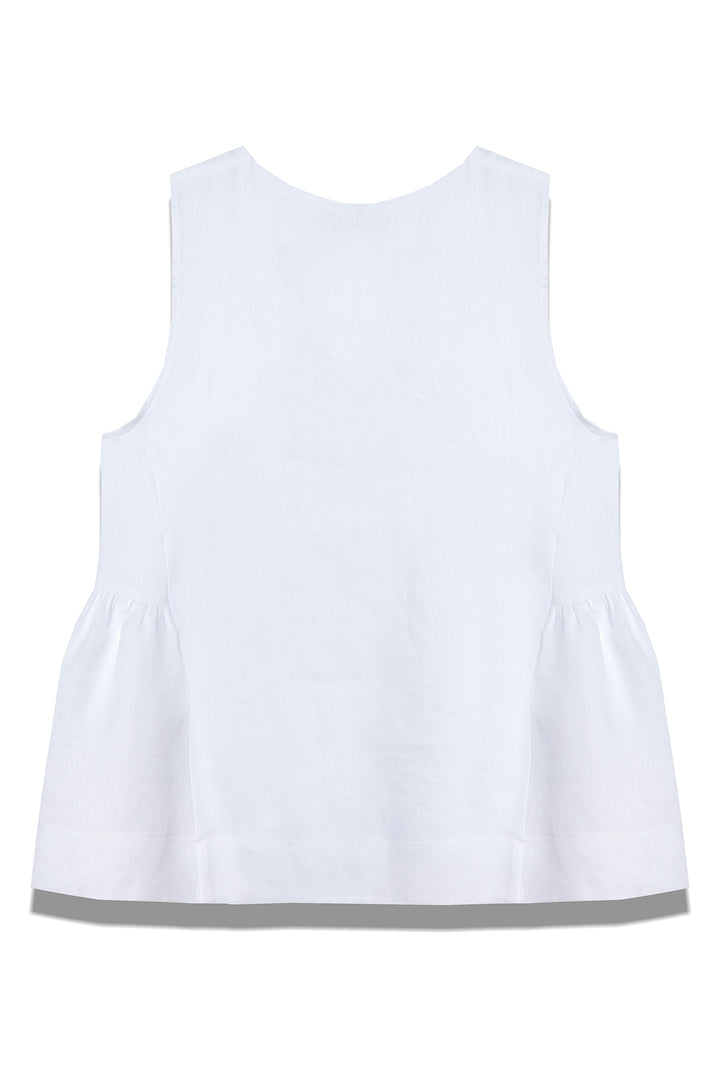 Milla 1024178 White Sleeveless V-Neck Linen Top