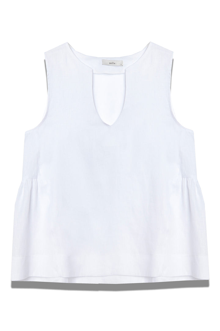 Milla 1024178 White Sleeveless V-Neck Linen Top