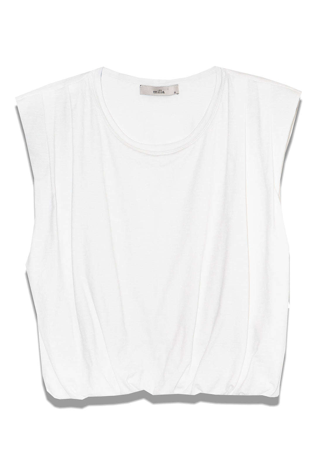 Milla 1034115 White Padded Shoulder Crop T-Shirt