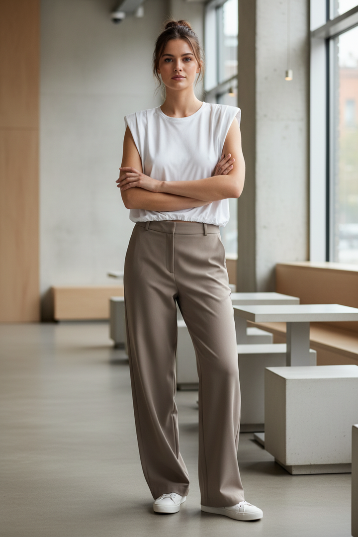 Milla 1034115 White Padded Shoulder Crop T-Shirt