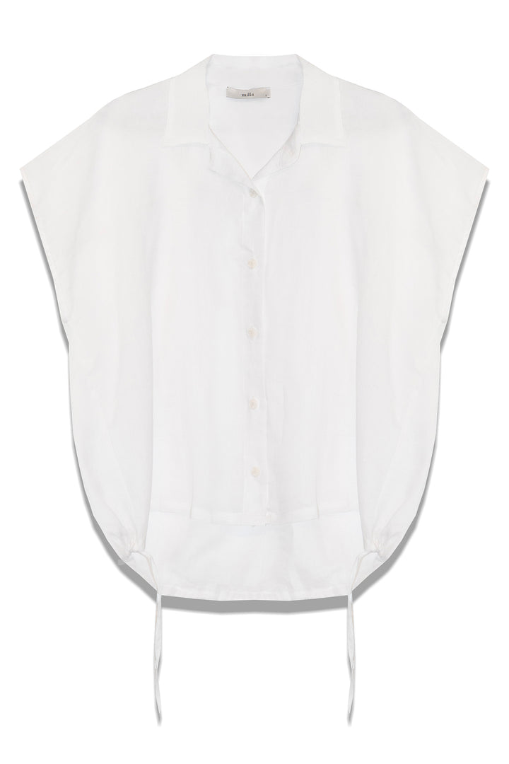 Milla 1115033 White Cap Sleeve Drawstring Shirt