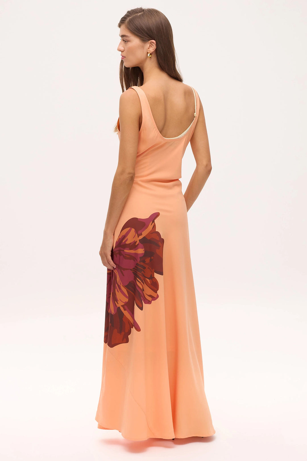 Mioh Marcia Maxi Peach Waterfall Neck Floral Print Dress