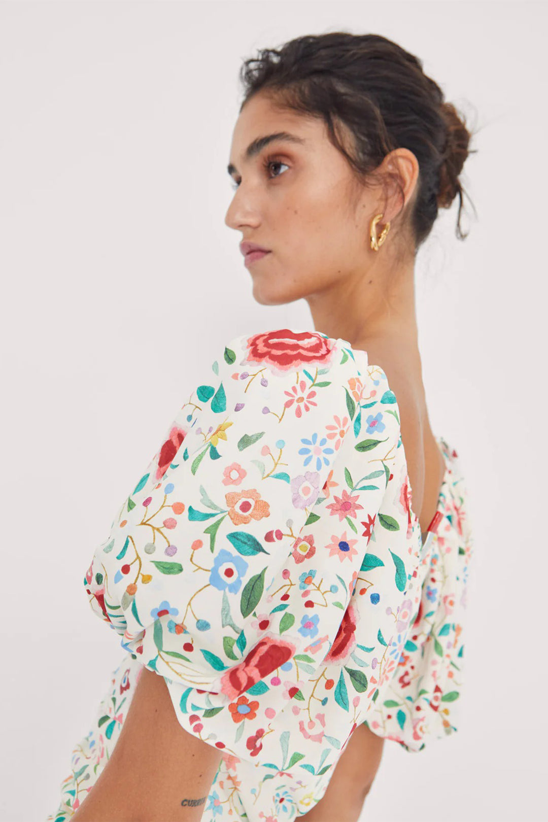 Mioh Rita Manila Off-White Shawl Floral Print Draped Midi Dress