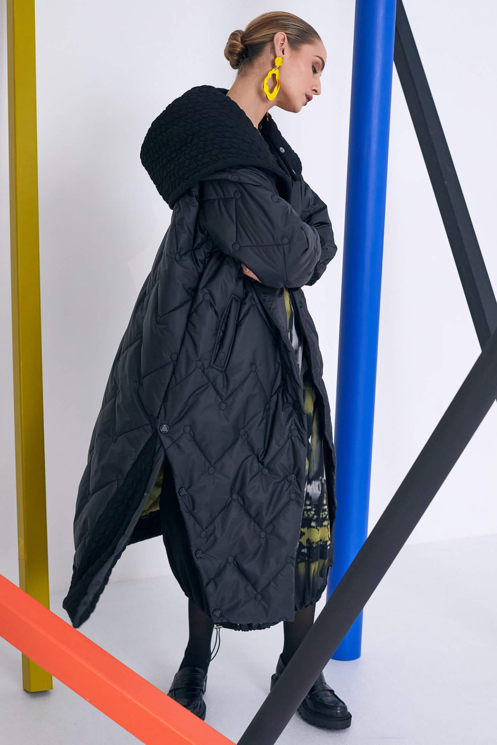 Naya NAW23197 Black Quilted Coat With Hood - Olivia Grace Fashion